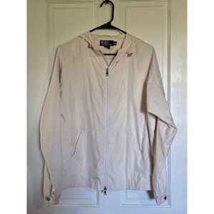 Vintage Polo Ralph Lauren Windbreaker Jacket Cream Hooded Full Zip Womens Medium